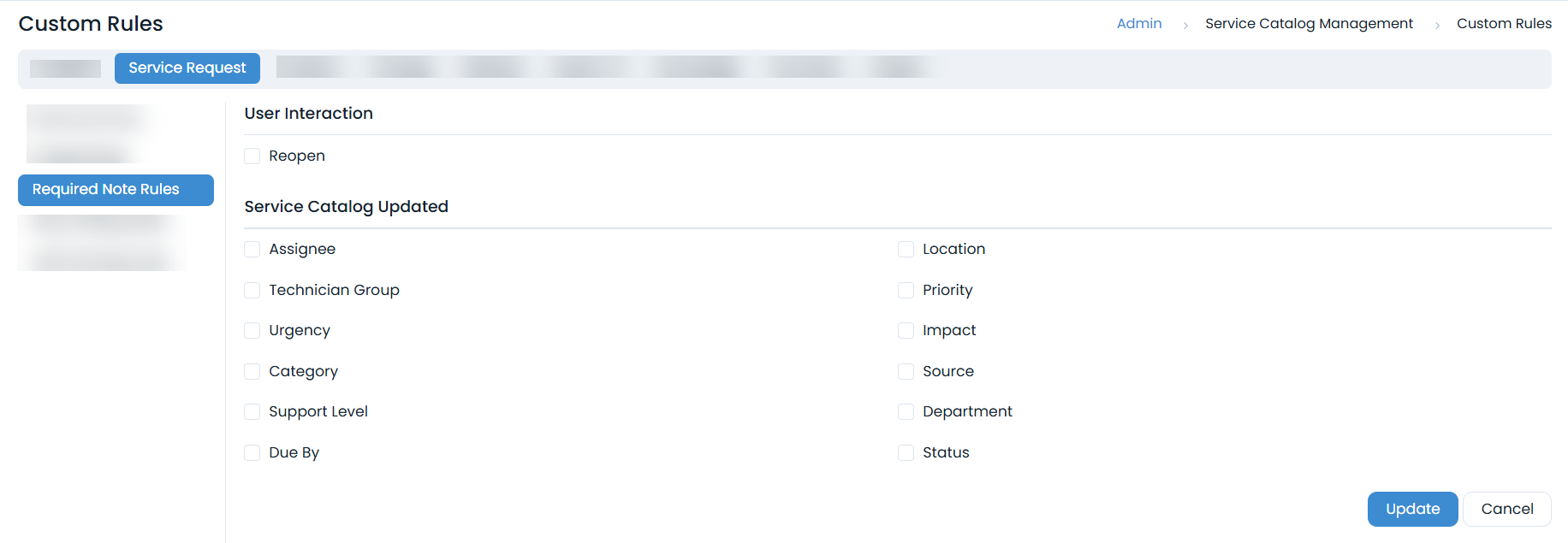 Fields that require a note before changing their values