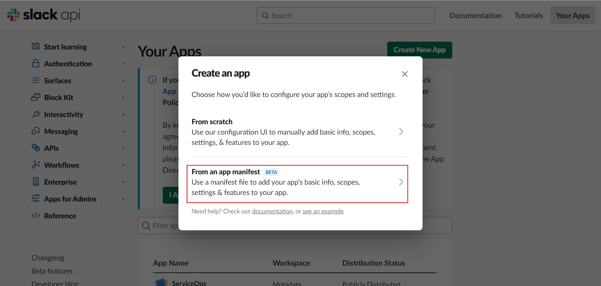Select the option “From an app manifest”