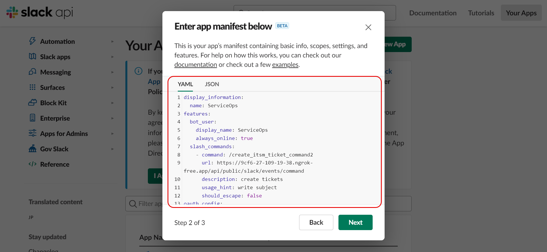 Copying and pasting the YAML code
