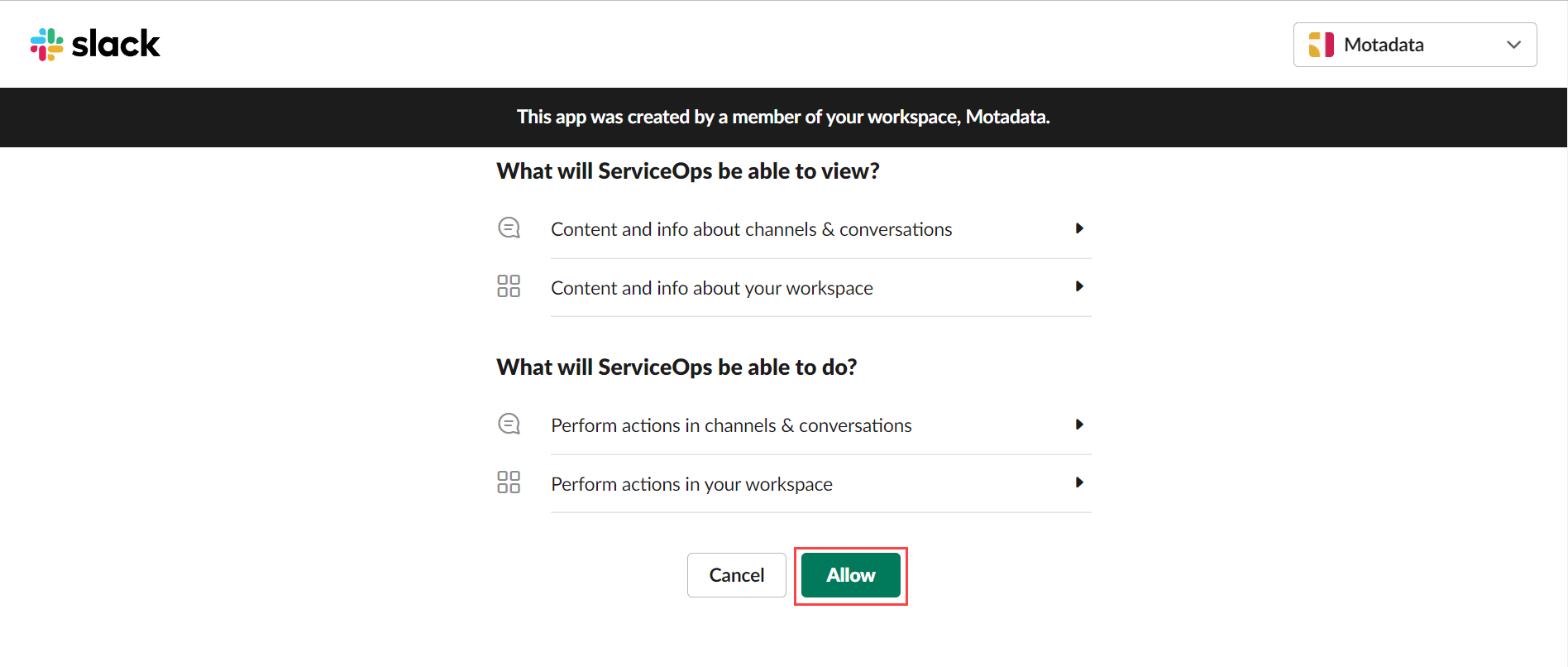 Allow ServiceOps to communicate with Slack