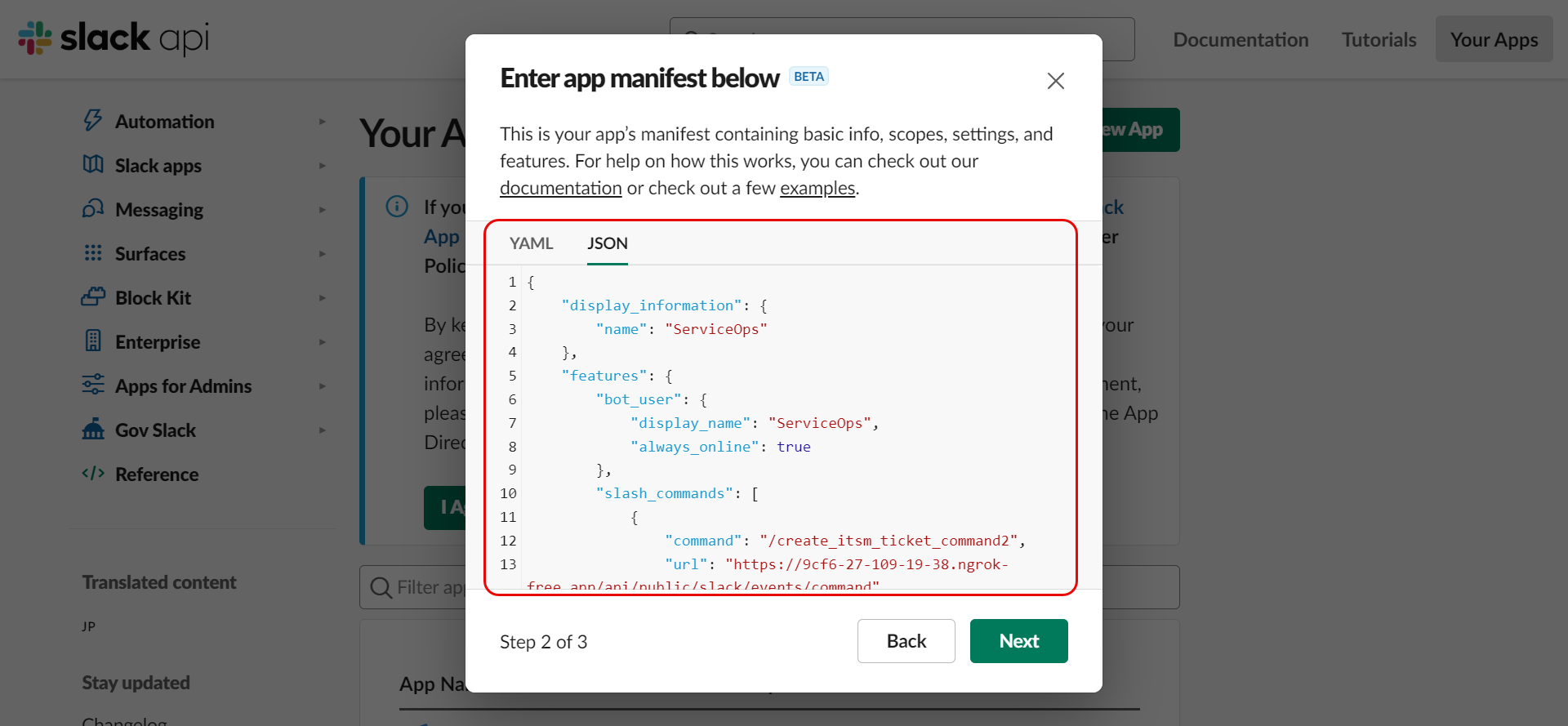 Copying and pasting the JSON code