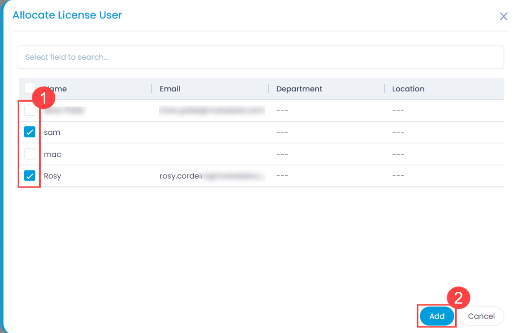 Select Users for Allocating License