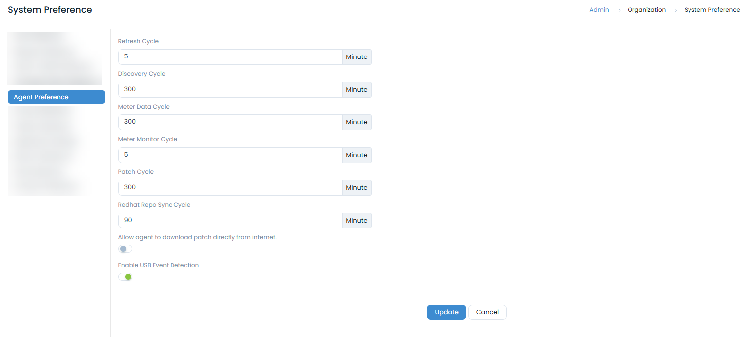 Agent Preference > Agent Setting