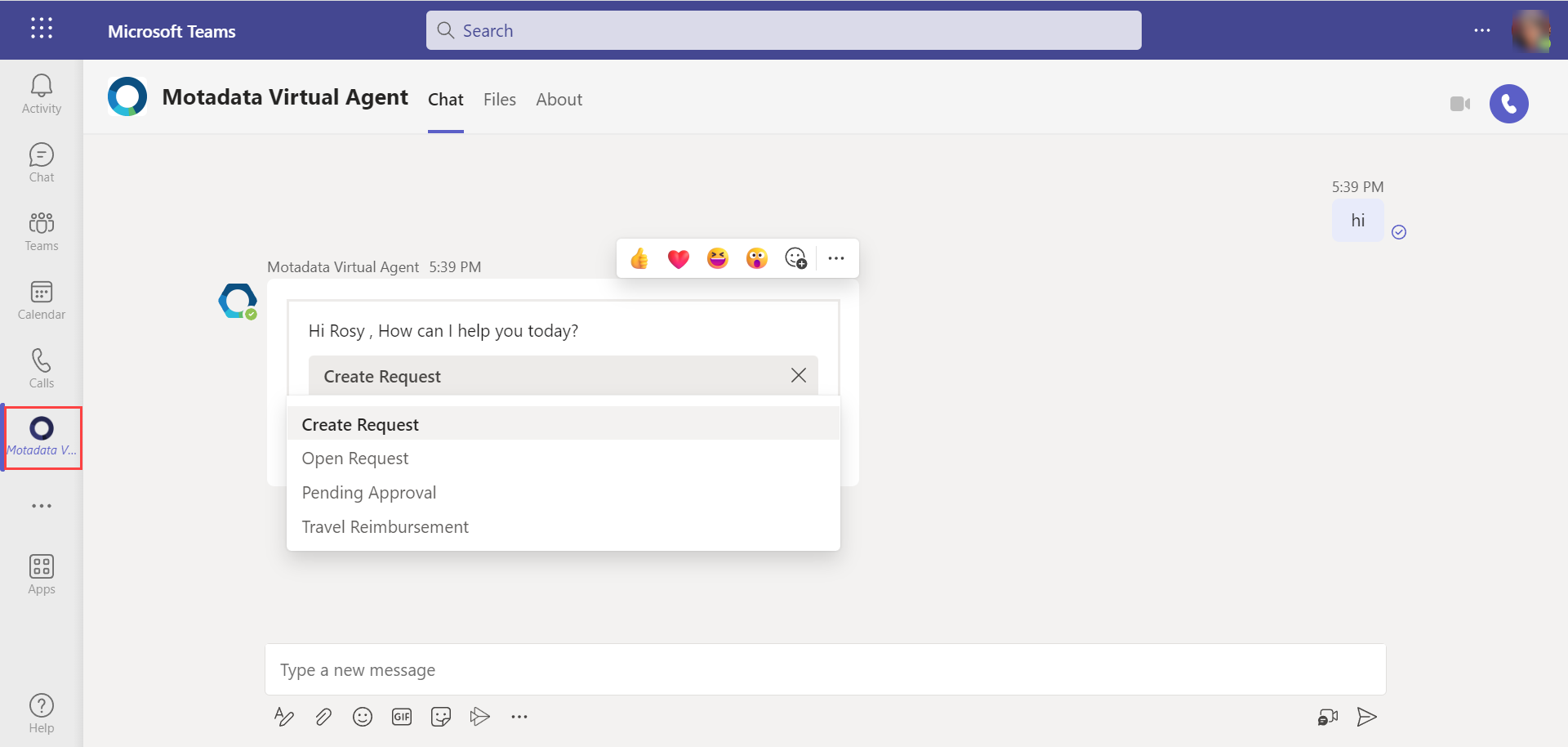 Motadata Virtual Agent in Microsoft Teams