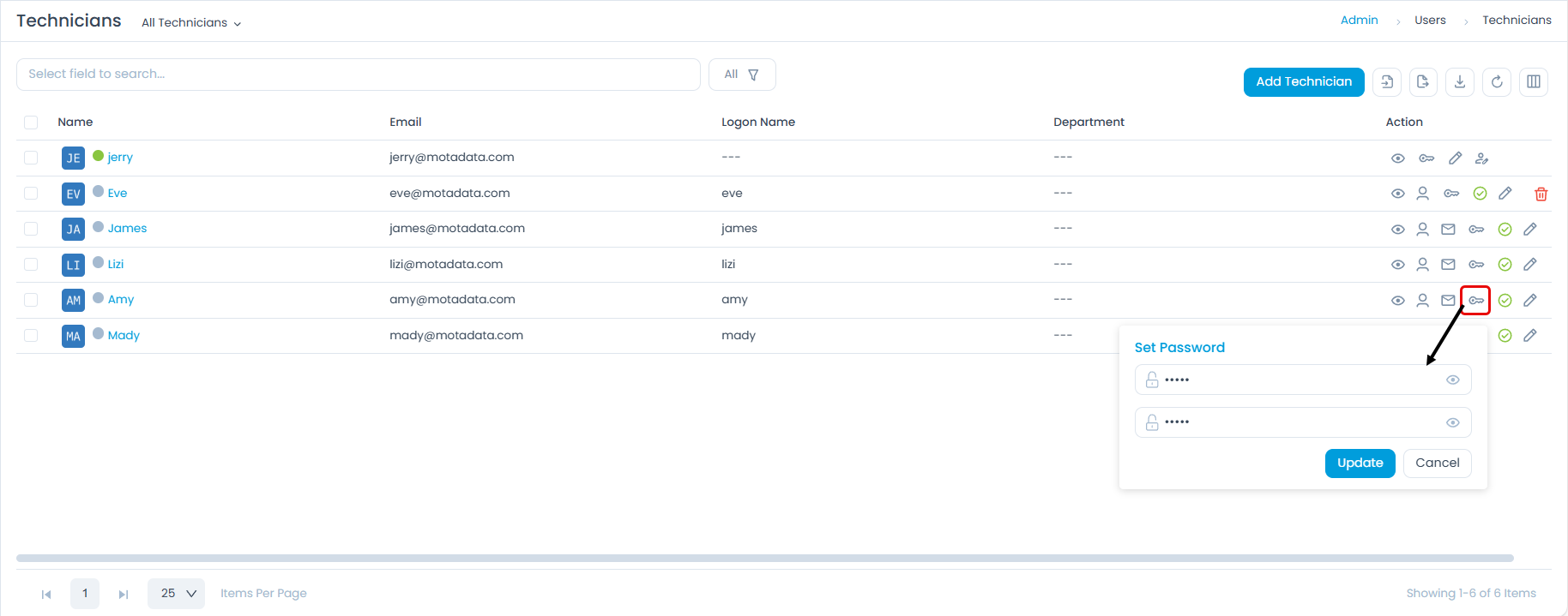 Set Technician Password
