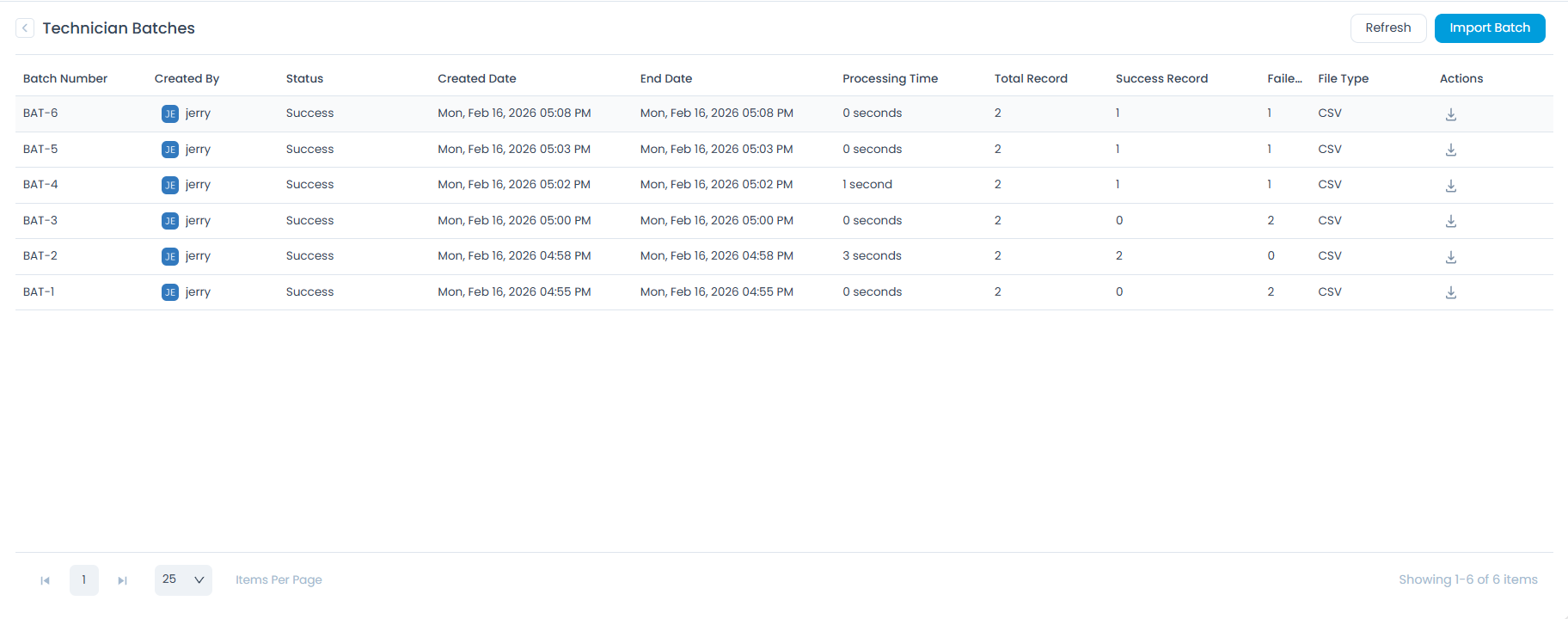 Imported CSV Batches