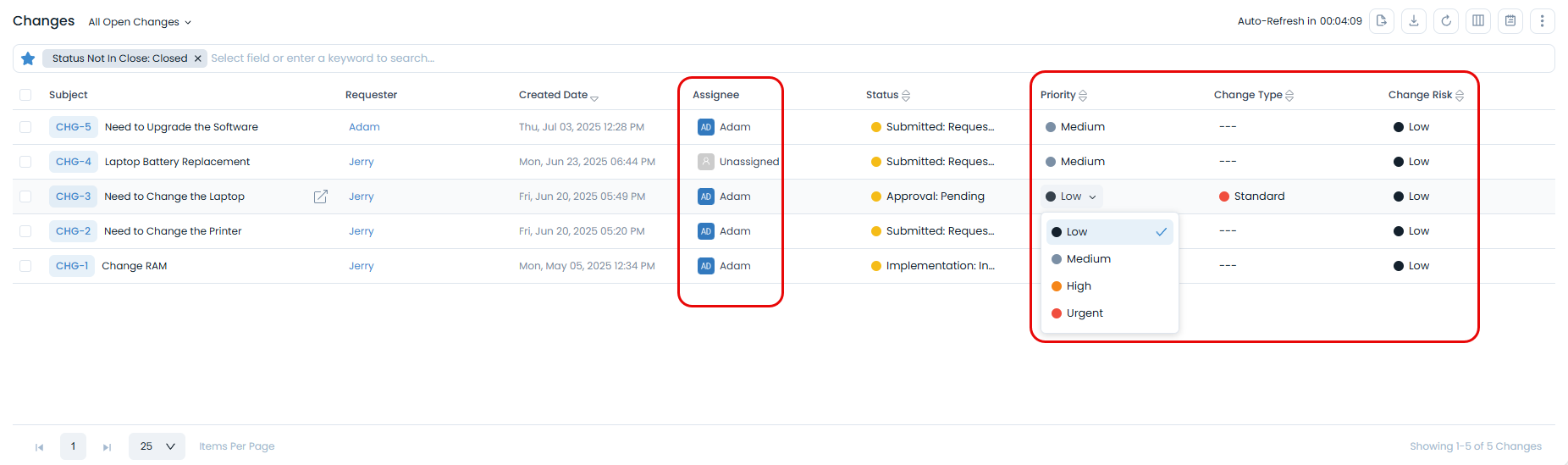 Inline update changes