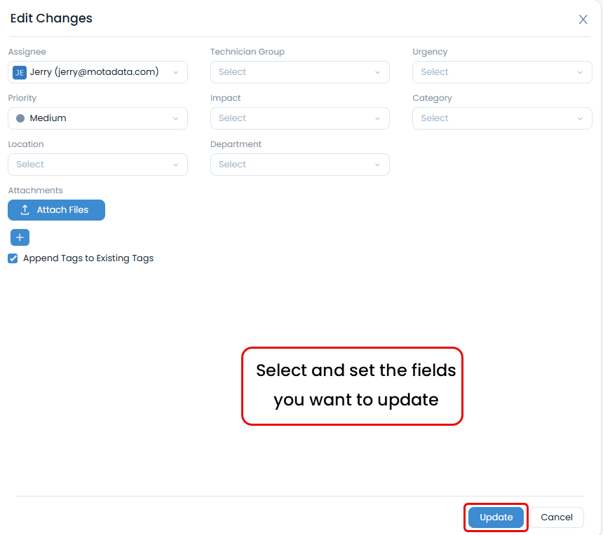 Select Fields to Update