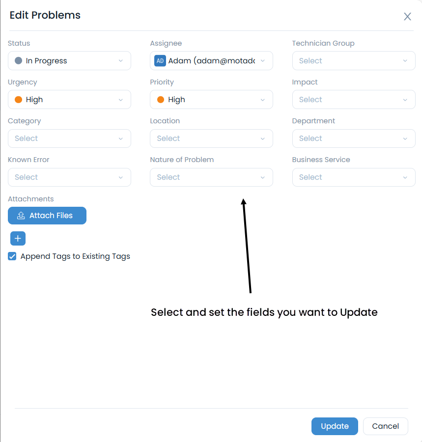 Select Fields to Update