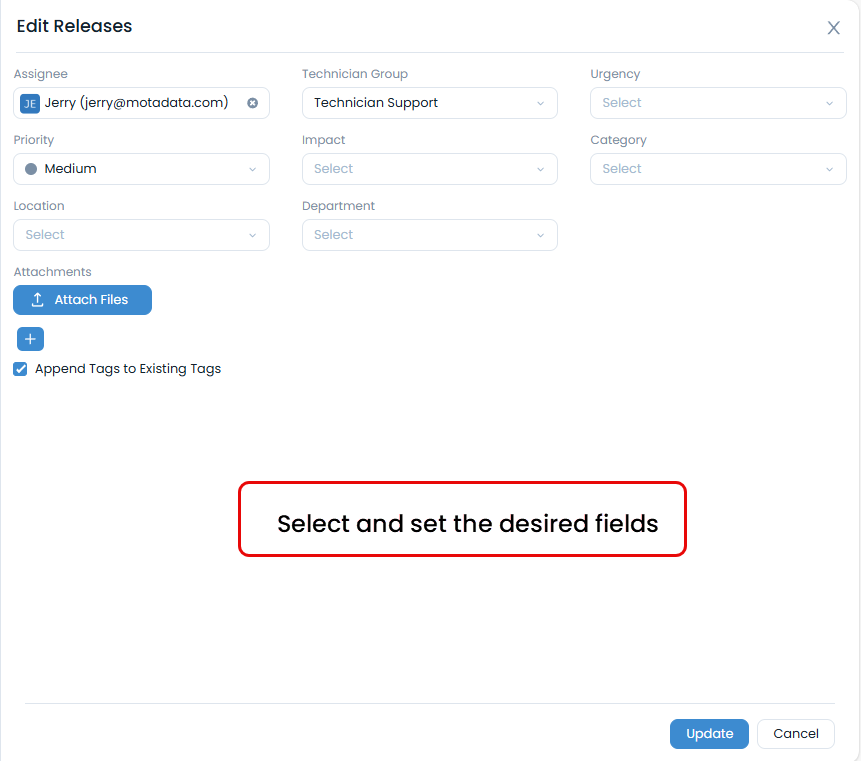 Select Fields to Update