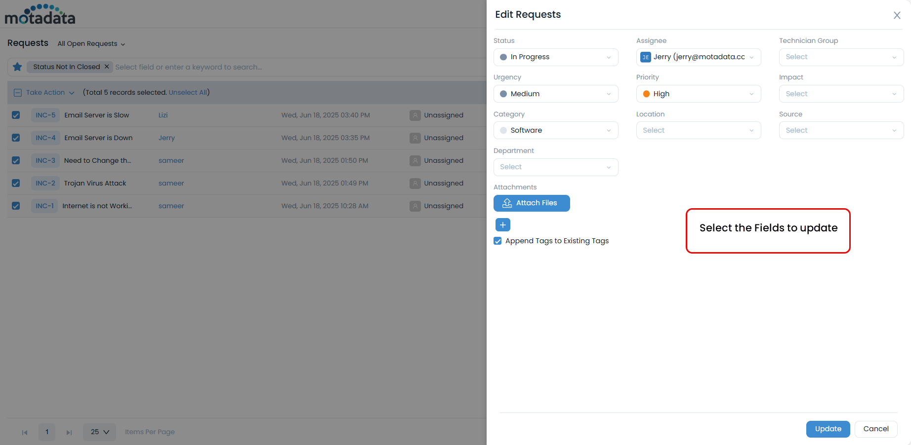 Select Fields to Update