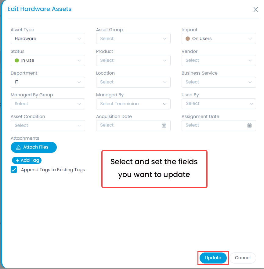 Select Fields to Update