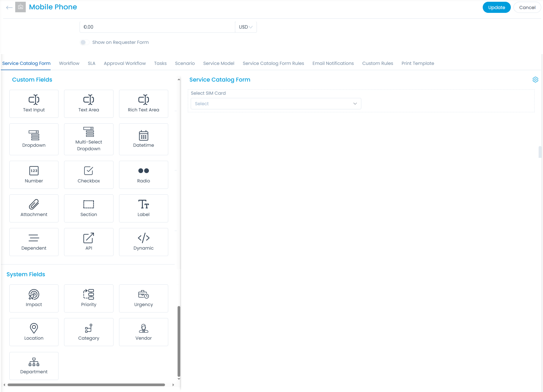 Service Catalog Form