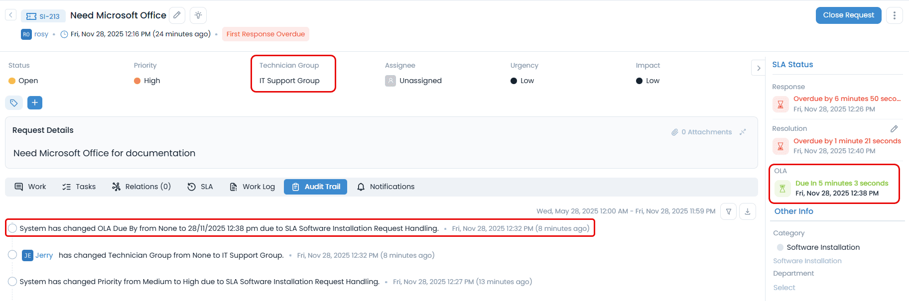 OLA Applied - Software Installation Request