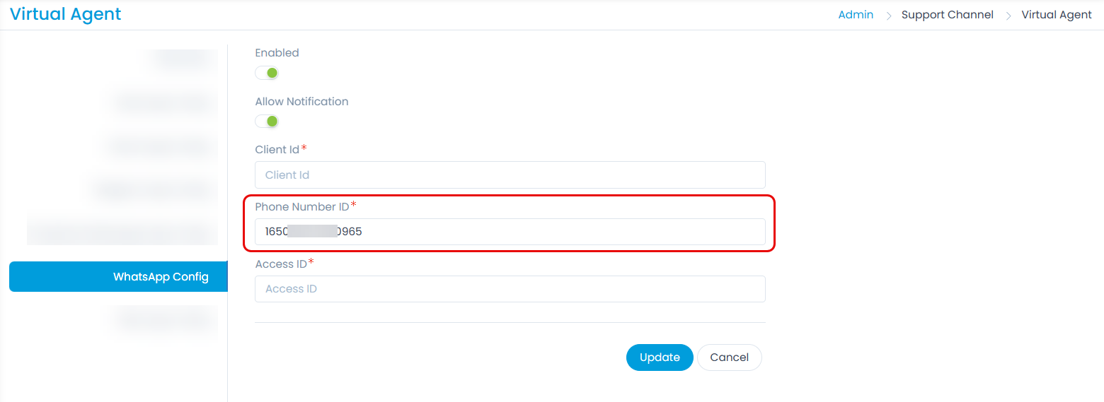 Paste the Copied Phone number ID