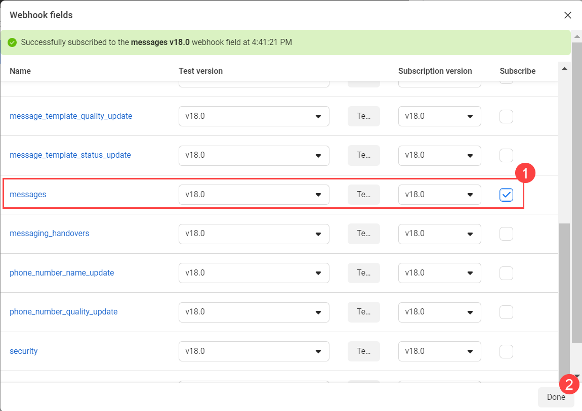 Subscribe messages field
