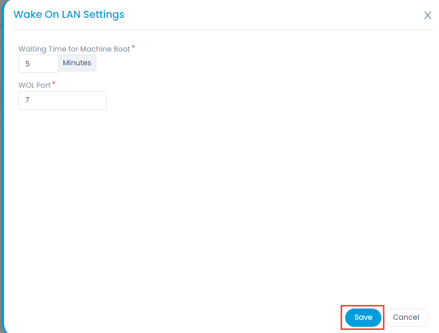 Wake On LAN Settings Popup