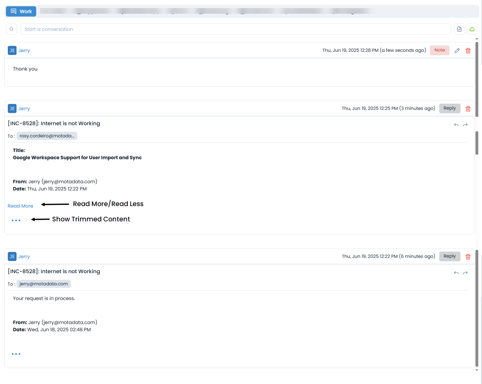 Work tab in Details view